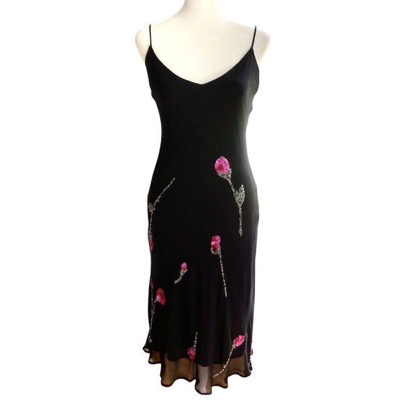 Vintage Betsey Johnson New York Rare 90s Fairy Silk Midi Slip Dress Floral Sz 8 - Picture 1 of 16
